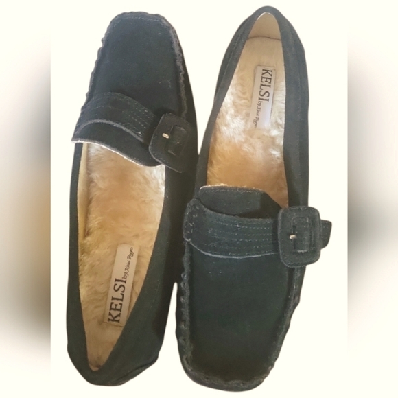 Kelsi by Kelsi Dagger Brooklyn Furry Suede Black Faux Fur Moccasin Loafers 10M - Picture 8 of 9